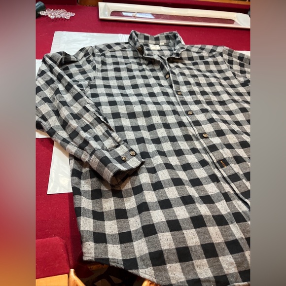 ROWM Black Gray buffalo plaid Checkered button Shirt Long Sleeve men 2XL Cotton - Picture 6 of 14